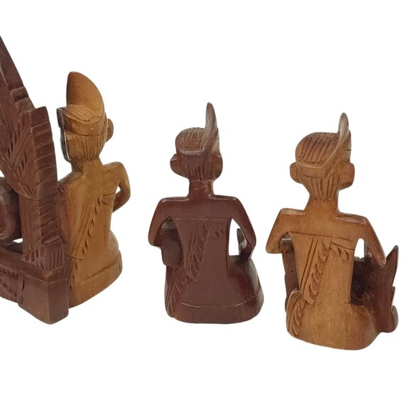 Indonesian Hand Carved Wood Figures 3" Miniatures Tribal Gamelan Band Balinese - Picture 8 of 14